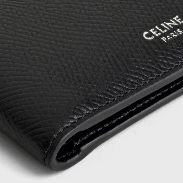Men Black Bi-Fold Wallet In Grained Calfskin Celine Wallets