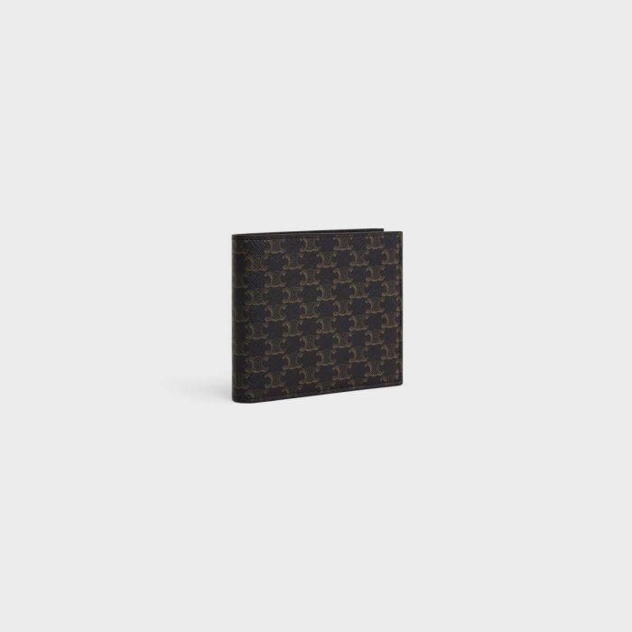 Men Celine Black Bi-Fold Wallet With Coin Compartment In Triomphe Canvas Wallets