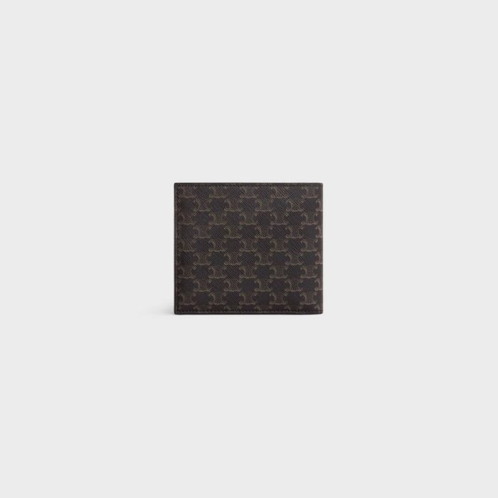 Men Celine Black Bi-Fold Wallet With Coin Compartment In Triomphe Canvas Wallets
