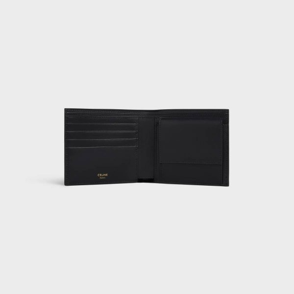 Men Celine Black Bi-Fold Wallet With Coin Compartment In Triomphe Canvas Wallets