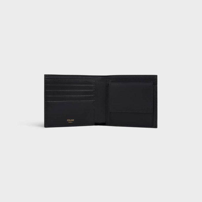 Men Celine Black Bi-Fold Wallet With Coin Compartment In Triomphe Canvas Wallets