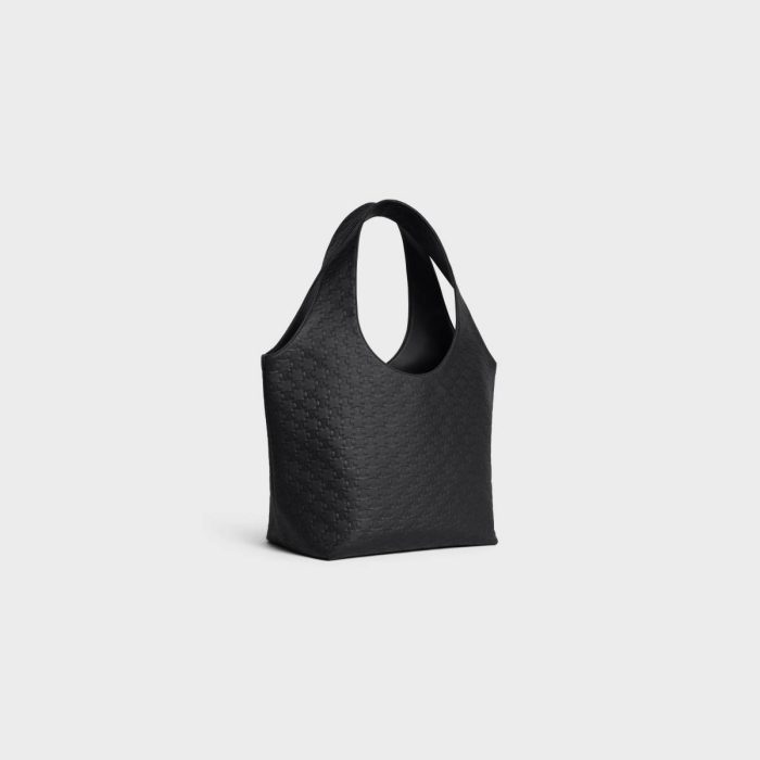 Men Celine Black Shopper Cabas In Calfskin Triomphe Embossed Tote Bags