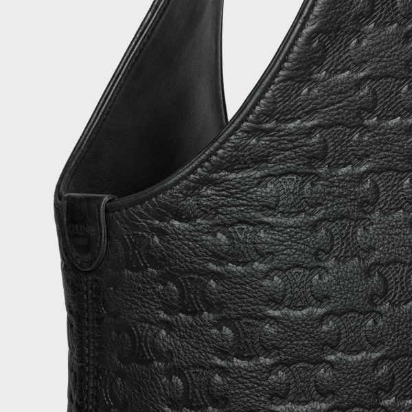 Men Celine Black Shopper Cabas In Calfskin Triomphe Embossed Tote Bags