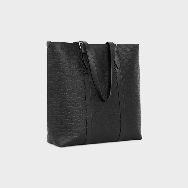 Men Celine Tote Bags Cabas With Buckle In Calfskin With Triomphe Embossed Black