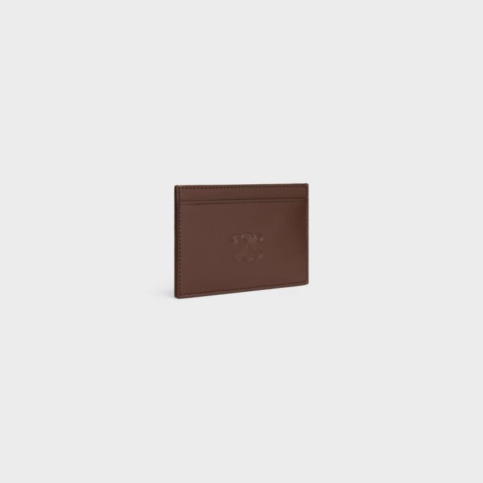 Men Coin And Card Holders Celine Chestnut Card Holder In Satinated Calfskin With Triomphe Embossed