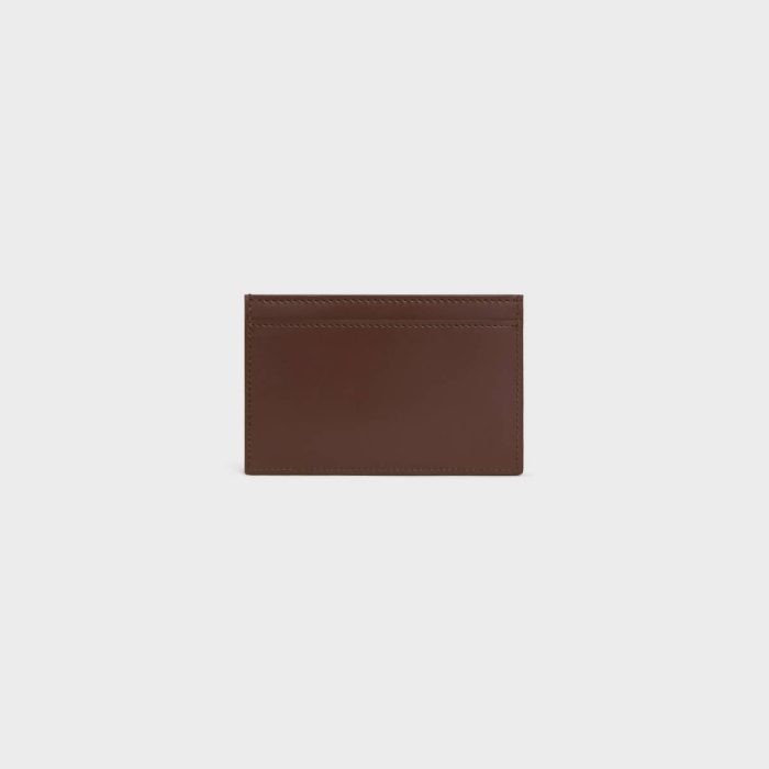 Men Coin And Card Holders Celine Chestnut Card Holder In Satinated Calfskin With Triomphe Embossed