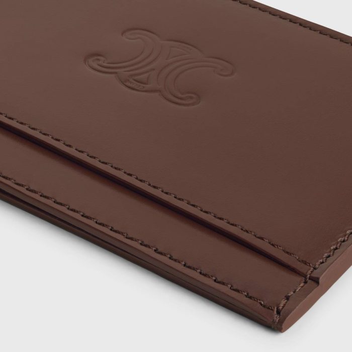 Men Coin And Card Holders Celine Chestnut Card Holder In Satinated Calfskin With Triomphe Embossed