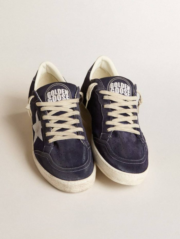 Men Golden Goose Ball Star Ltd In Blue Suede And Nylon With White Star And Blue Heel Tab Ball Star