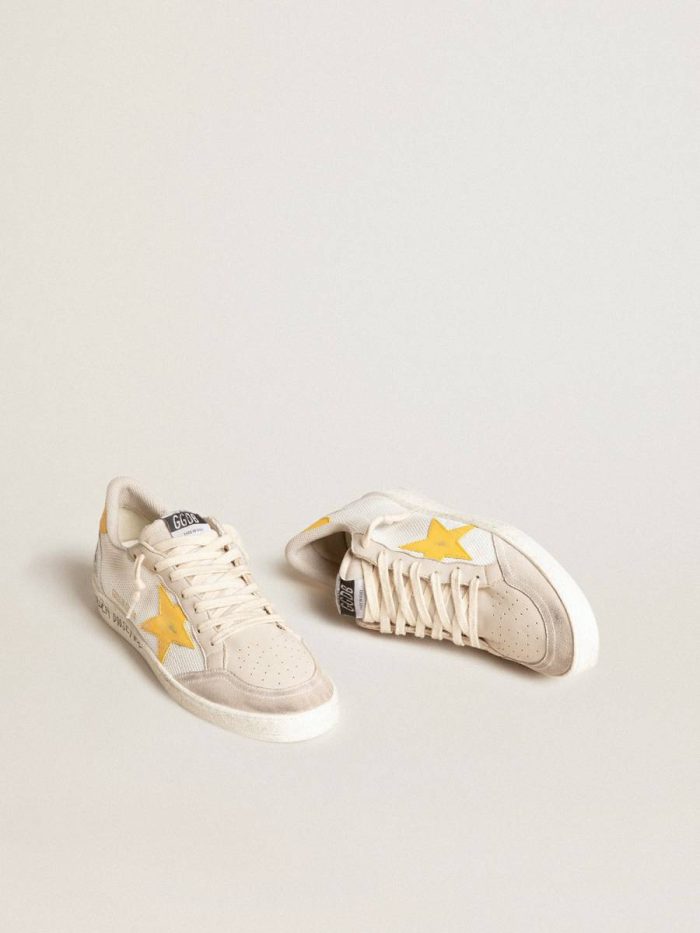 Men Golden Goose Ball Star Ltd In White Mesh With Yellow Leather Star And Heel Tab Ball Star