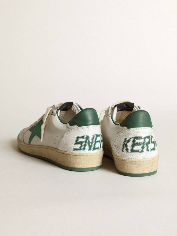Men Golden Goose Ball Star Men's Ball Star In White Nappa Leather With Green Leather Star And Heel Tab