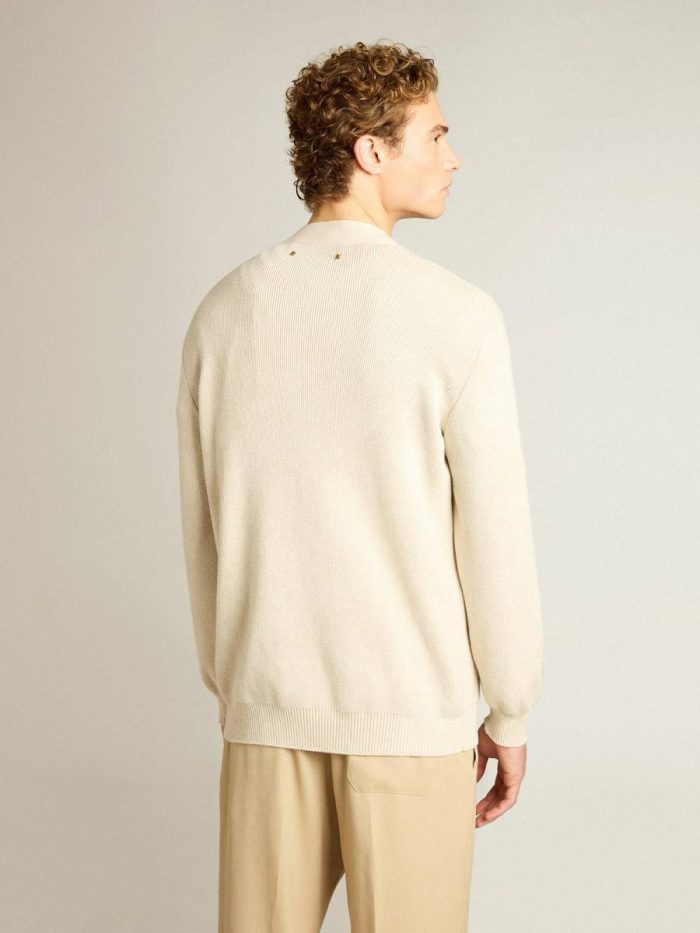Men Golden Goose Knitwear Aged White Cardigan In Aged White Cotton With Gold Button Fastening