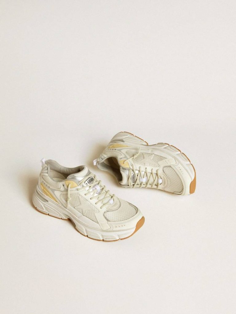 Men Golden Goose Lightstar Men’s Lightstar In White Leather And Mesh With Worn-White Star
