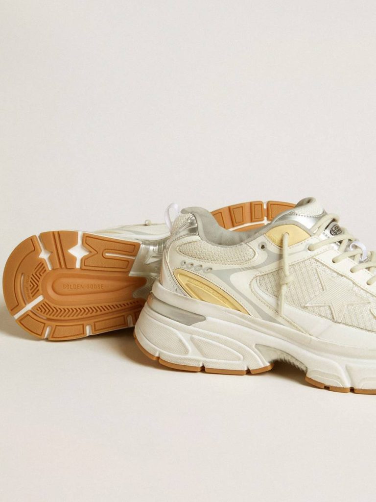 Men Golden Goose Lightstar Men’s Lightstar In White Leather And Mesh With Worn-White Star