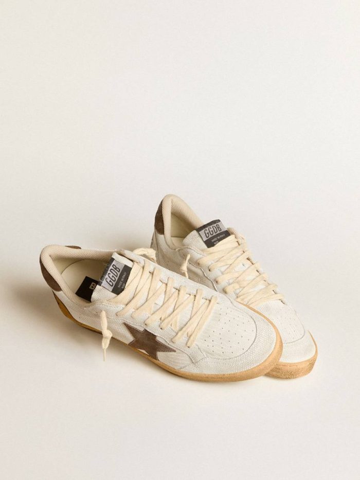 Men Golden Goose Men's Ball Star In White Nubuck Leather With Brown Suede Star And Heel Tab Ball Star