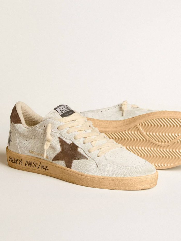 Men Golden Goose Men's Ball Star In White Nubuck Leather With Brown Suede Star And Heel Tab Ball Star