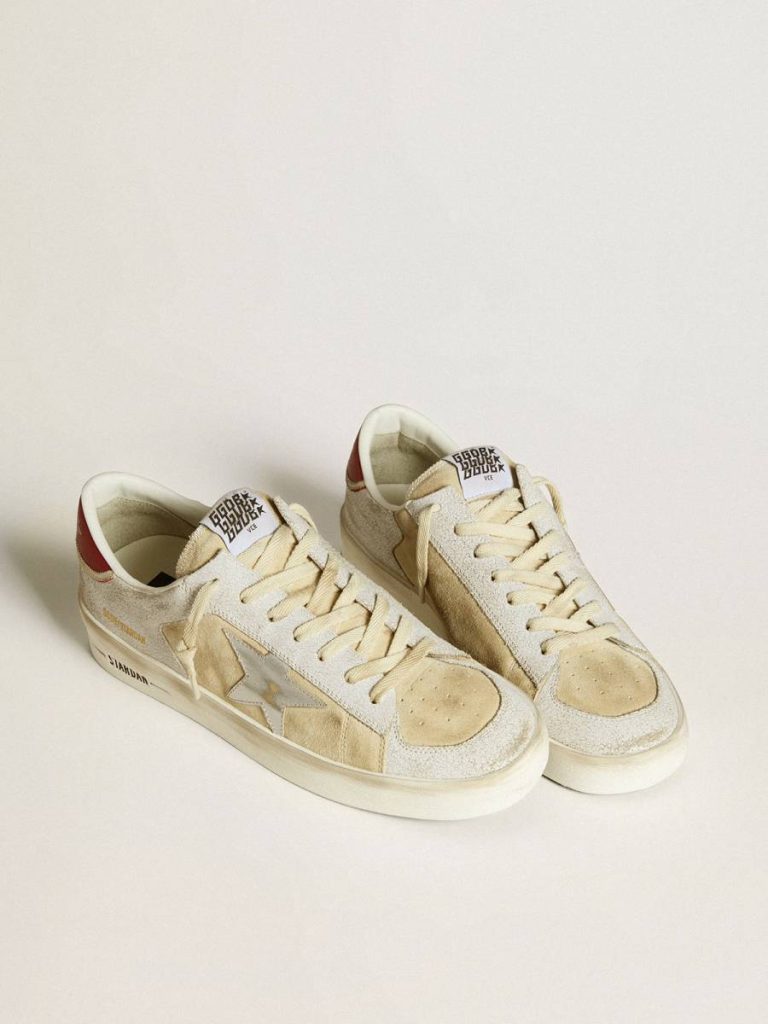 Men Golden Goose Men's Stardan In Nubuck And Crackle Leather With Silver Metallic Leather Star Stardan