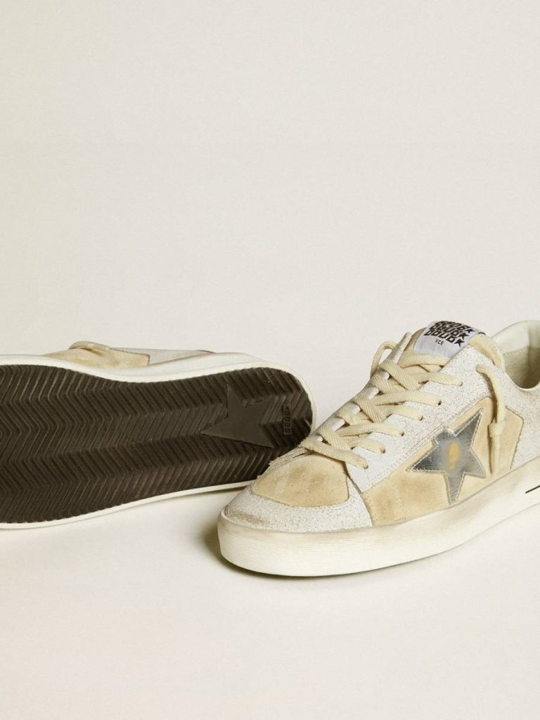 Men Golden Goose Men's Stardan In Nubuck And Crackle Leather With Silver Metallic Leather Star Stardan