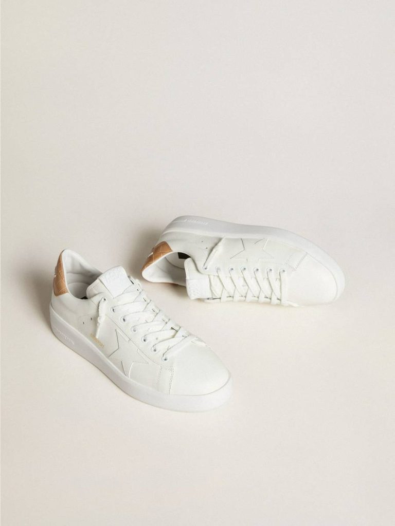 Men Golden Goose Purestar Men's Purestar With Leather Star And Croc-Print Leather Heel Tab White