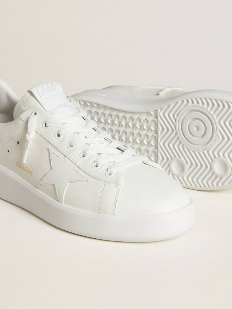 Men Golden Goose Purestar Men's Purestar With Leather Star And Croc-Print Leather Heel Tab White