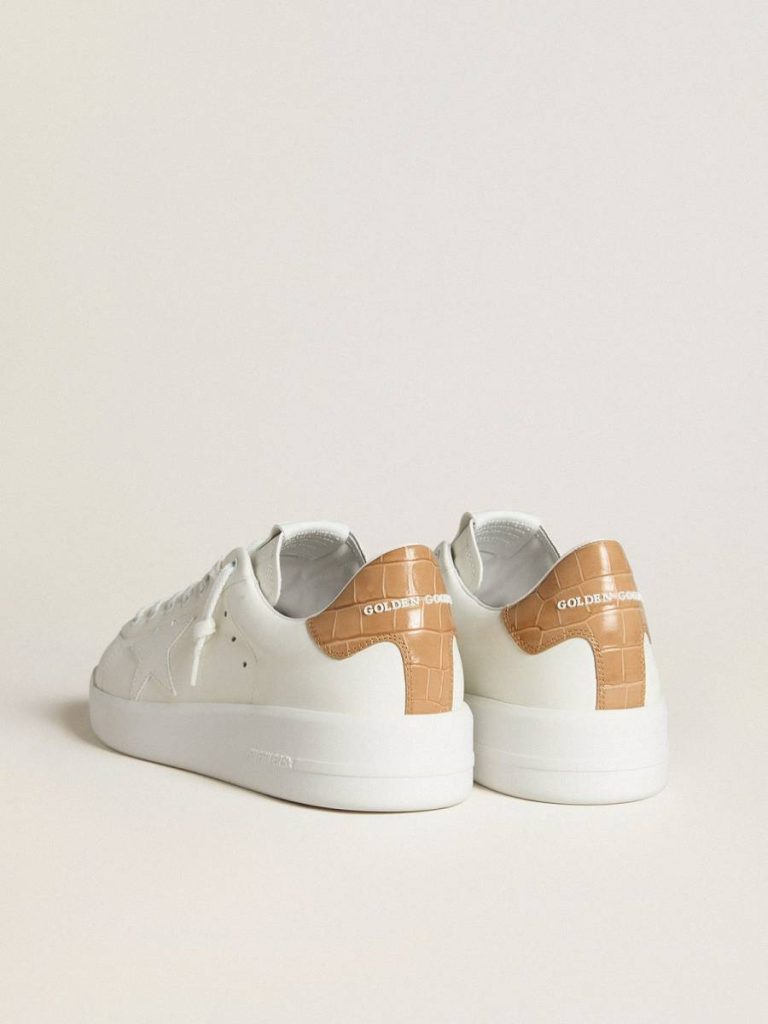Men Golden Goose Purestar Men's Purestar With Leather Star And Croc-Print Leather Heel Tab White