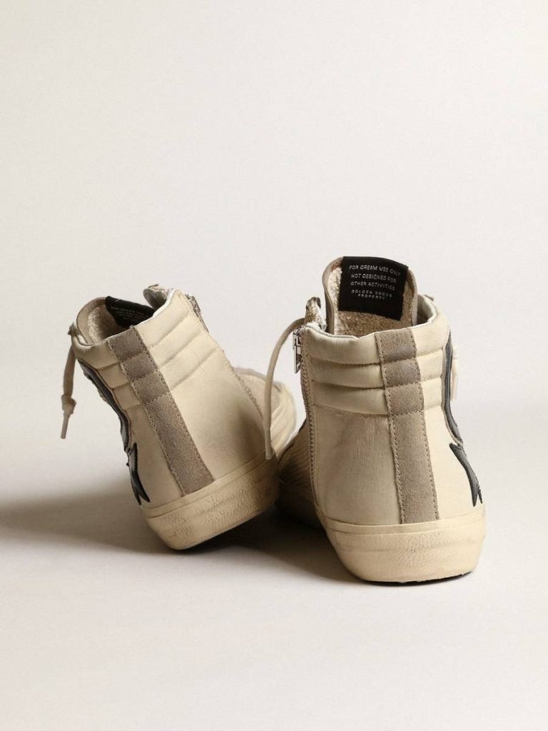 Men Golden Goose Slide In Beige Mesh And Nylon With Blue Leather Star And Flash Slide