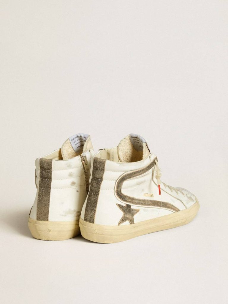 Men Golden Goose Slide Men’s Slide Lab In White Leather With Star And Flash In Brown Suede