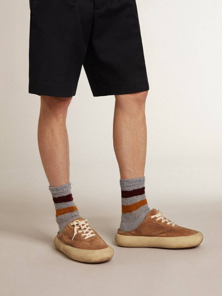 Men Golden Goose Space-Star Men's Space-Star Sabots In Tobacco Suede With Perforated Star