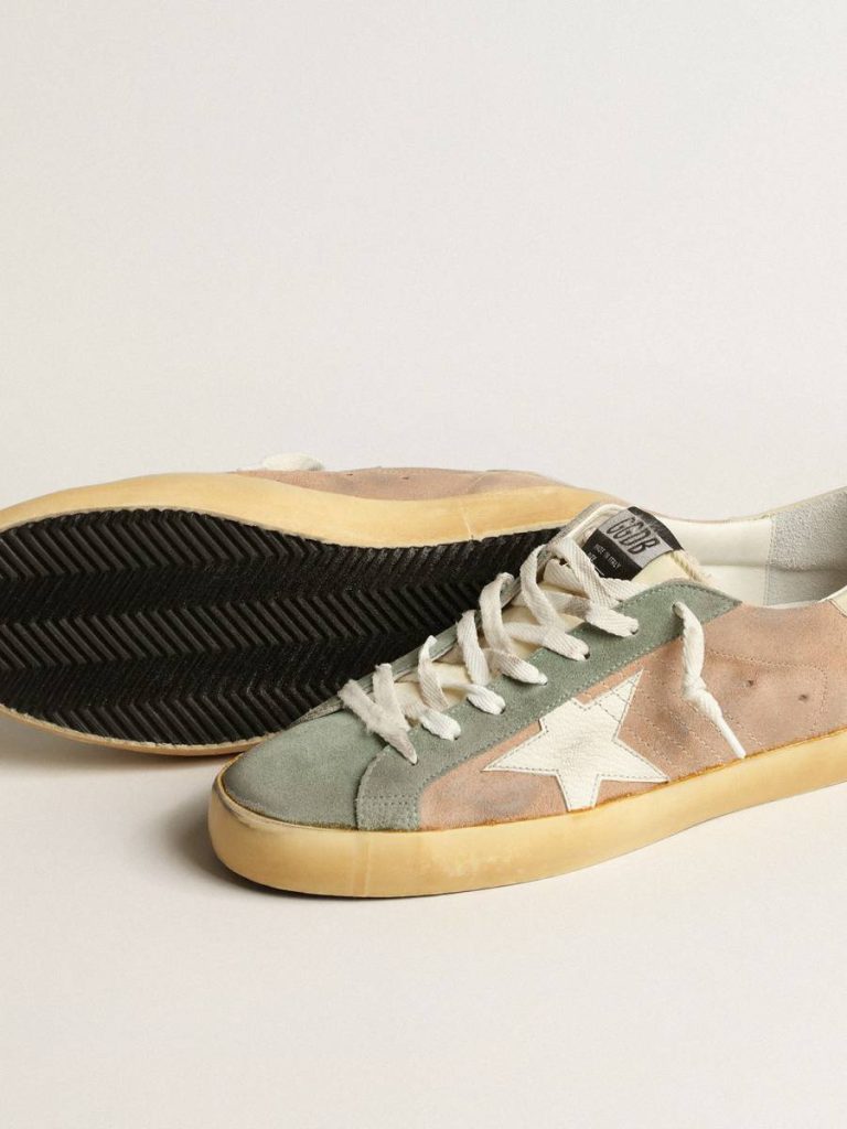 Men Golden Goose Super-Star In Brown And Green Suede With White Nappa Leather Star Super-Star