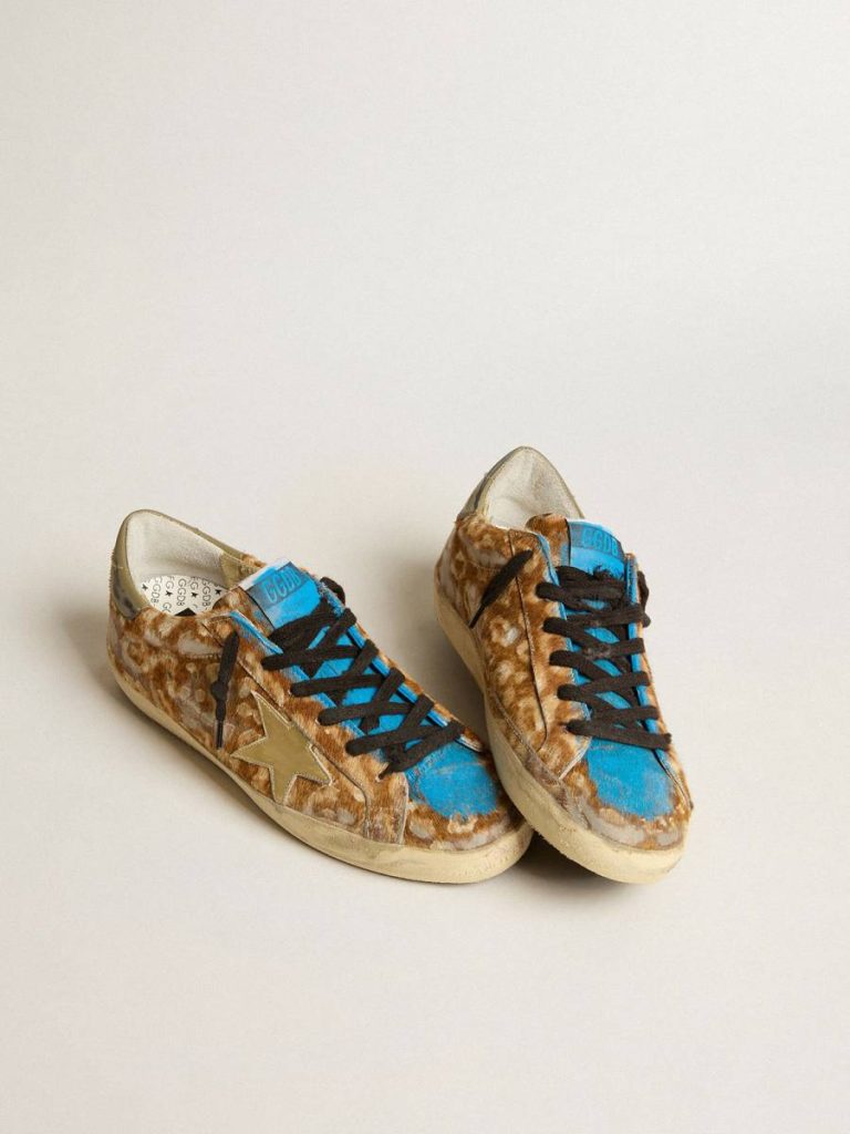Men Golden Goose Super-Star Men’s Super-Star Lab In Leopard Pony Skin With Gold Star And Gray Heel Tab