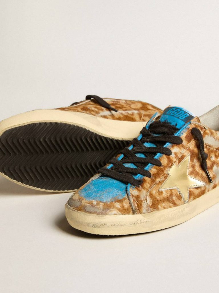 Men Golden Goose Super-Star Men’s Super-Star Lab In Leopard Pony Skin With Gold Star And Gray Heel Tab