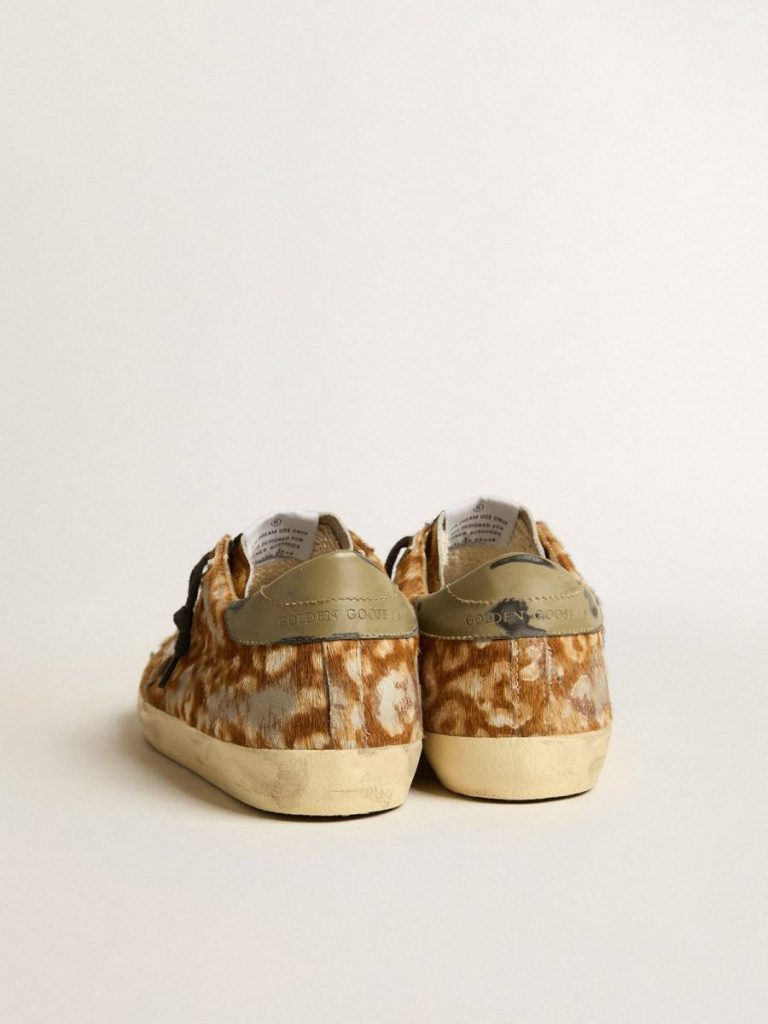Men Golden Goose Super-Star Men’s Super-Star Lab In Leopard Pony Skin With Gold Star And Gray Heel Tab
