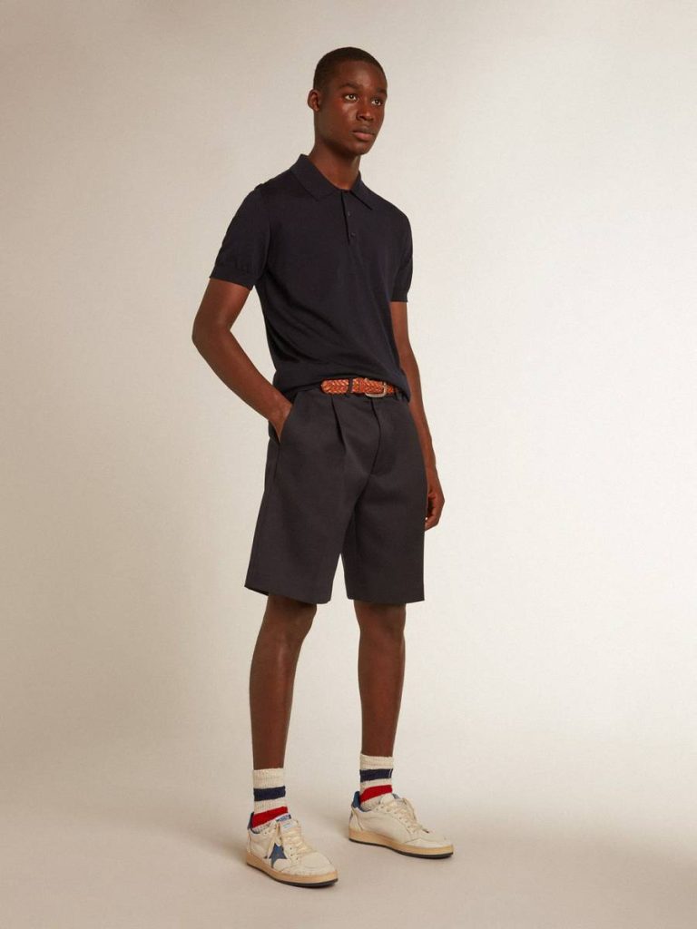 Men Golden Goose T-Shirts & Polo Shirts Navy Blue Men’s Short-Sleeved Polo Shirt In Navy-Blue Merino Wool