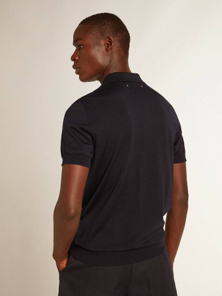 Men Golden Goose T-Shirts & Polo Shirts Navy Blue Men’s Short-Sleeved Polo Shirt In Navy-Blue Merino Wool