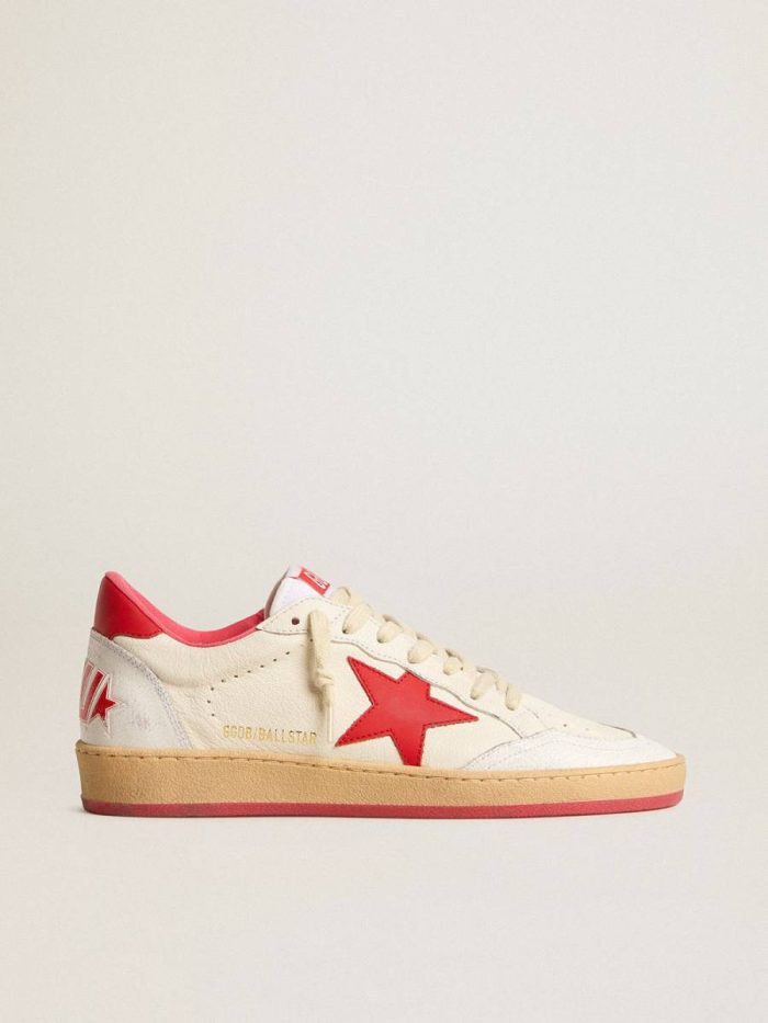Men Men’s Ball Starwishes In White Leather With A Red Star And Heel Tab Golden Goose Ball Star