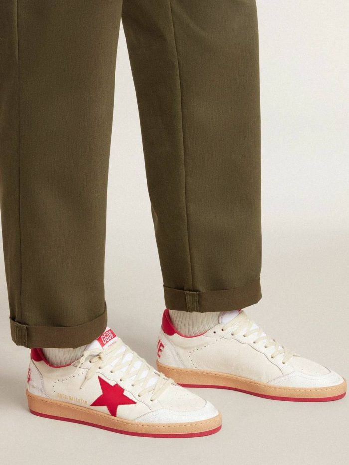 Men Men’s Ball Starwishes In White Leather With A Red Star And Heel Tab Golden Goose Ball Star