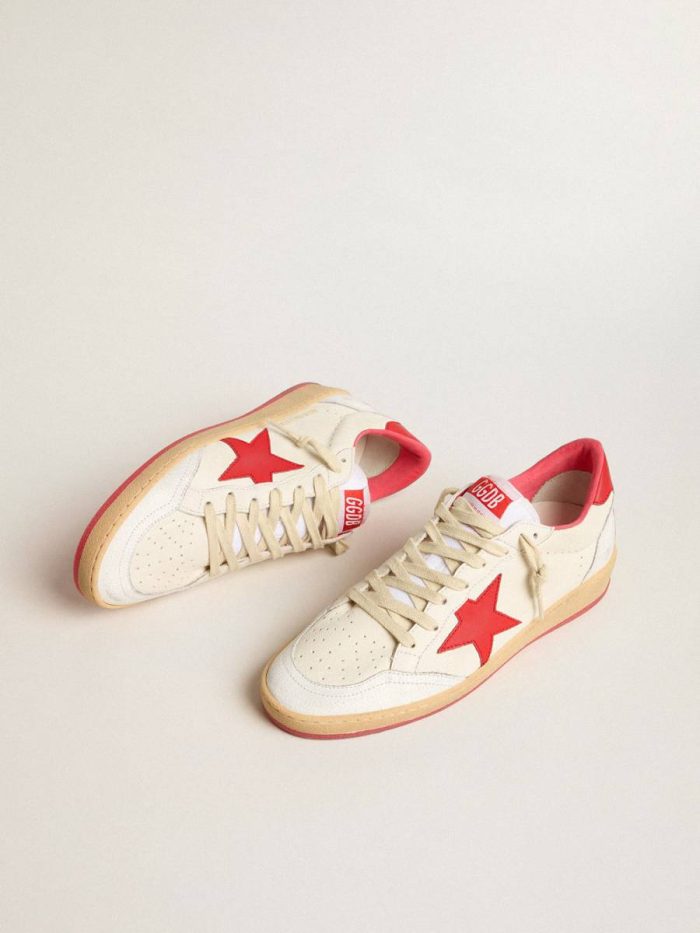 Men Men’s Ball Starwishes In White Leather With A Red Star And Heel Tab Golden Goose Ball Star
