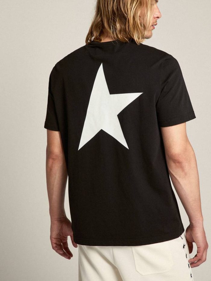 Men Men's Black T-Shirt With Contrasting White Logo And Star Golden Goose T-Shirts & Polo Shirts Black