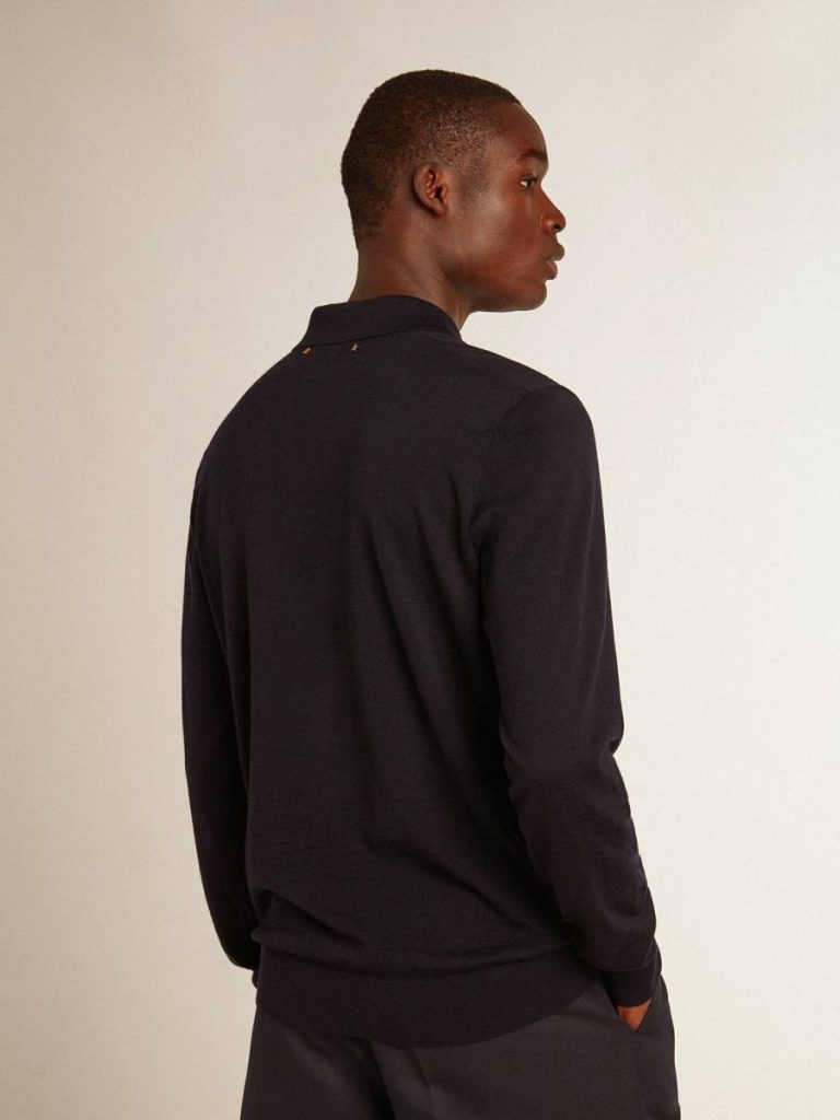 Men Men’s Long-Sleeved Polo Shirt In Navy-Blue Merino Wool T-Shirts & Polo Shirts Golden Goose Navy Blue