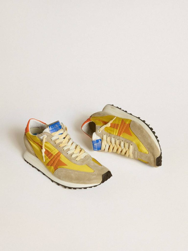 Men Men’s Marathon With Yellow Nylon Upper And Orange Star Marathon Golden Goose