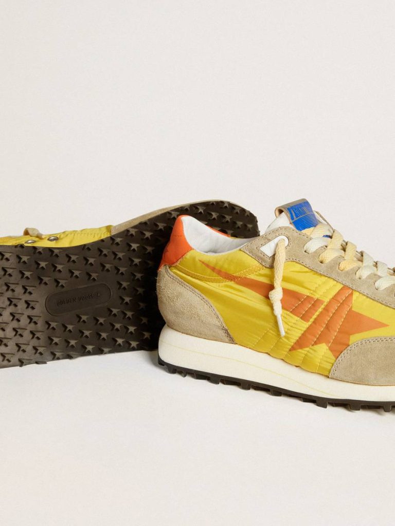Men Men’s Marathon With Yellow Nylon Upper And Orange Star Marathon Golden Goose