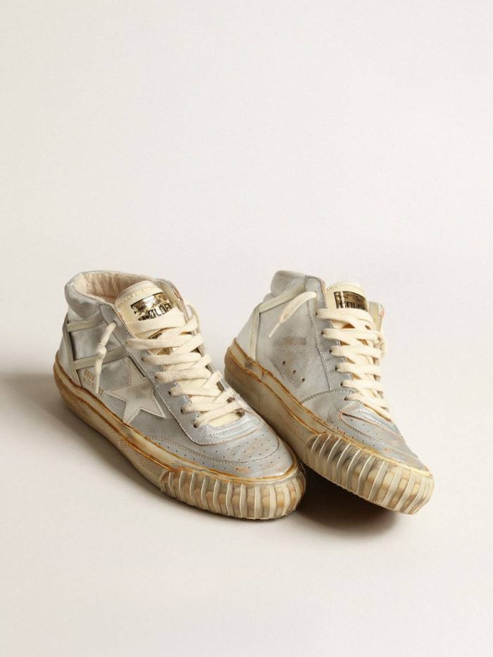 Men Men’s Mid Star In Silver Metallic Leather With Ivory Star Golden Goose Mid Star