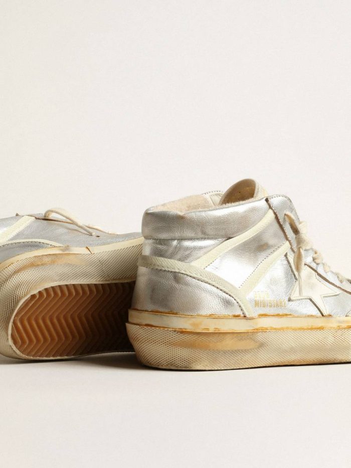 Men Men’s Mid Star In Silver Metallic Leather With Ivory Star Golden Goose Mid Star
