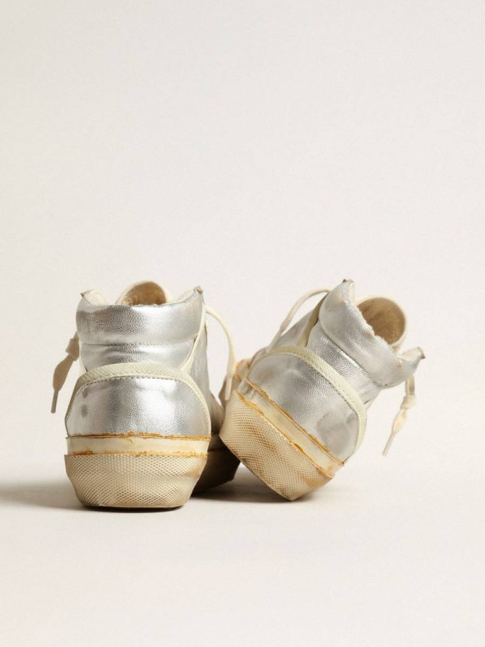 Men Men’s Mid Star In Silver Metallic Leather With Ivory Star Golden Goose Mid Star