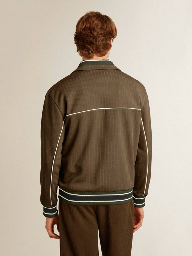 Men Men’s Military Green Zipped Sweatshirt With White Logo Golden Goose Military Green Sweatshirts
