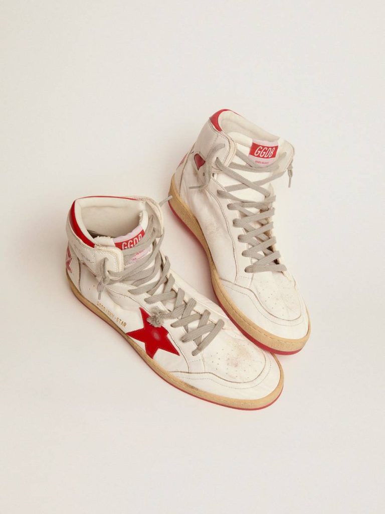 Men Men's Sky-Star With Signature On The Ankle And Red Inserts Golden Goose Sky-Star White