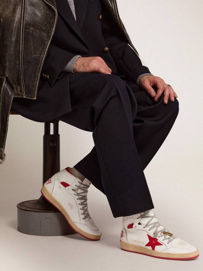 Men Men's Sky-Star With Signature On The Ankle And Red Inserts Golden Goose Sky-Star White