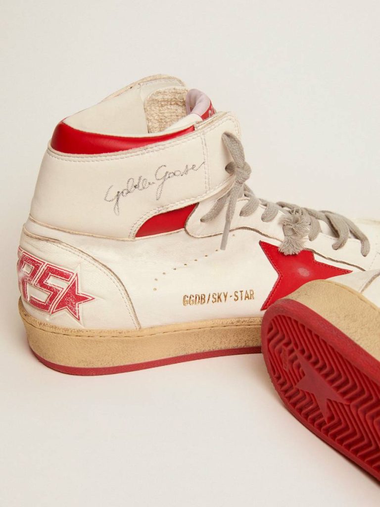 Men Men's Sky-Star With Signature On The Ankle And Red Inserts Golden Goose Sky-Star White