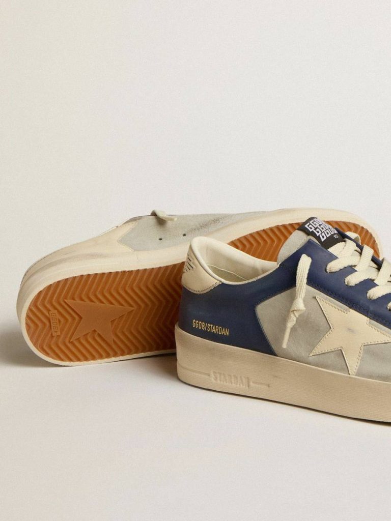 Men Men’s Stardan In Grey And Blue Leather With Cream-Colored Star And Heel Tab Stardan Golden Goose