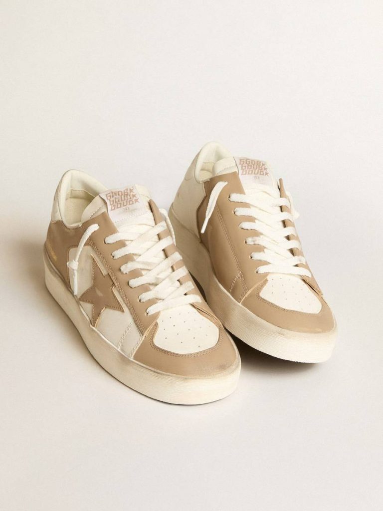 Men Men's Stardan In White And Beige Leather With Beige Star And White Heel Tab White And Beige Golden Goose Stardan