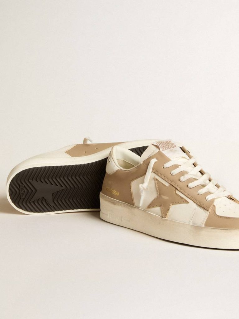 Men Men's Stardan In White And Beige Leather With Beige Star And White Heel Tab White And Beige Golden Goose Stardan